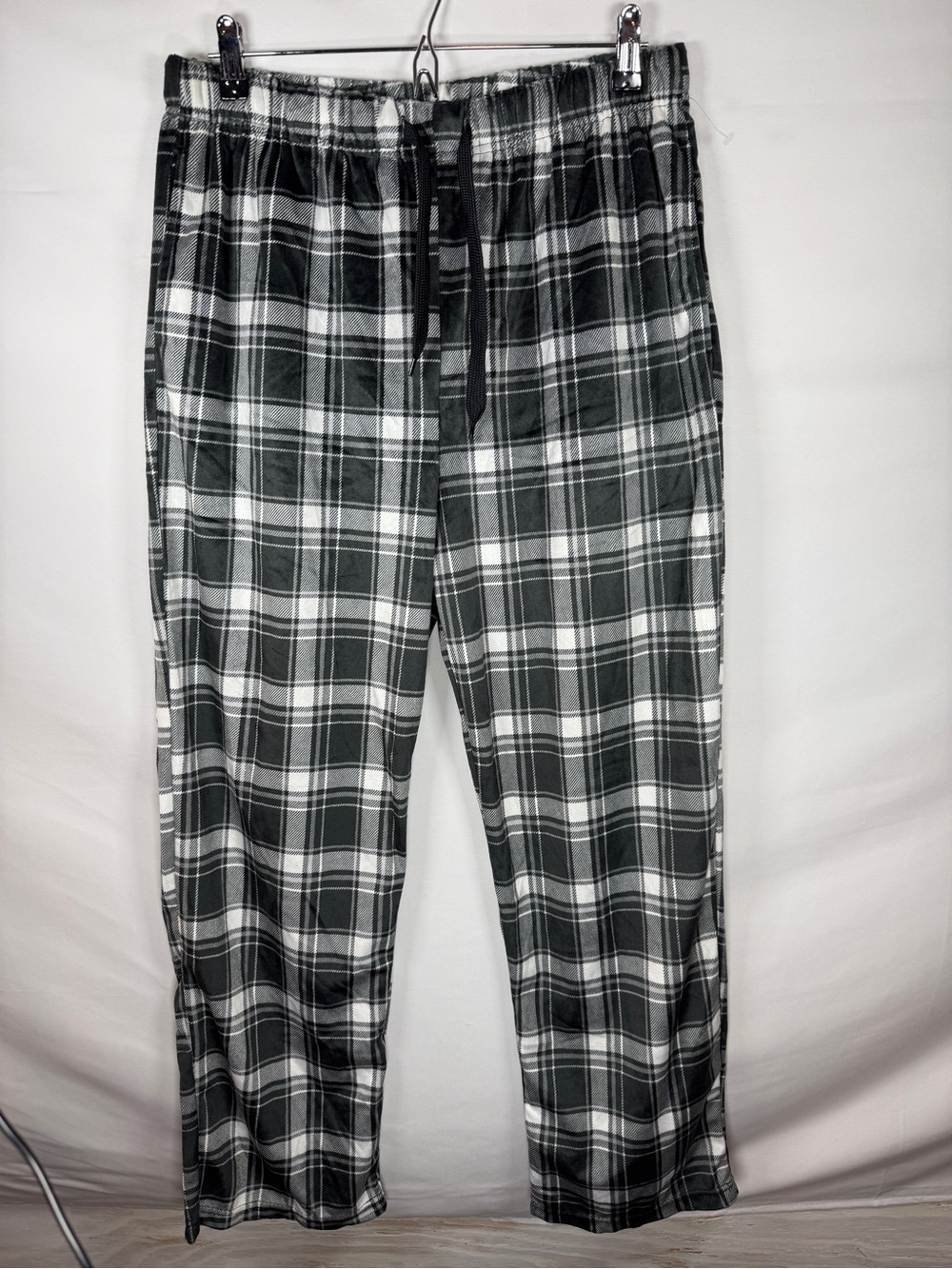 Dockers Men’s Pajama Pants Large 36-38 Fleece Plaid Black White Sleepwear Lounge